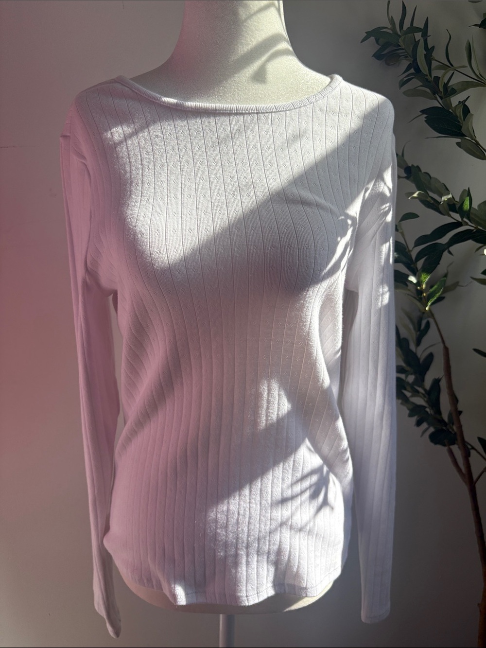 Classic Ribbed Long Sleeve Tee - White